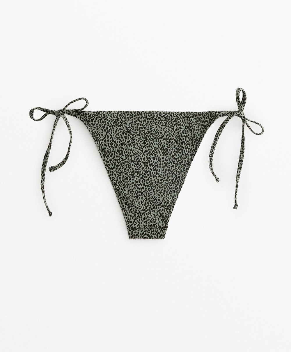 OYSHO Плавки бикини на завязках с принтом, светлый хаки