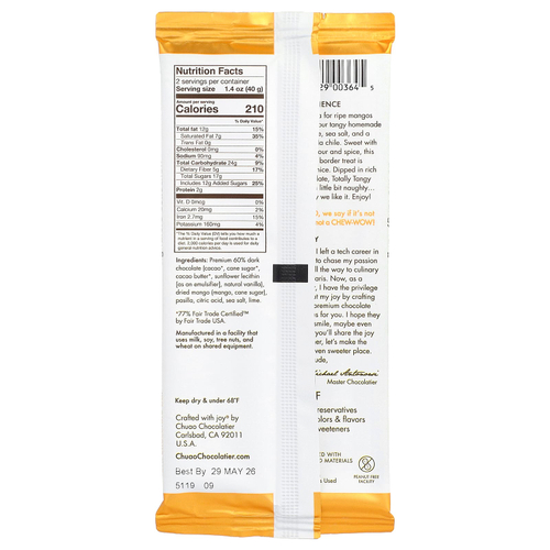 Chuao Chocolatier, темный шоколад, Totally Tangy Mango™, 80 г (2,8 унции)
