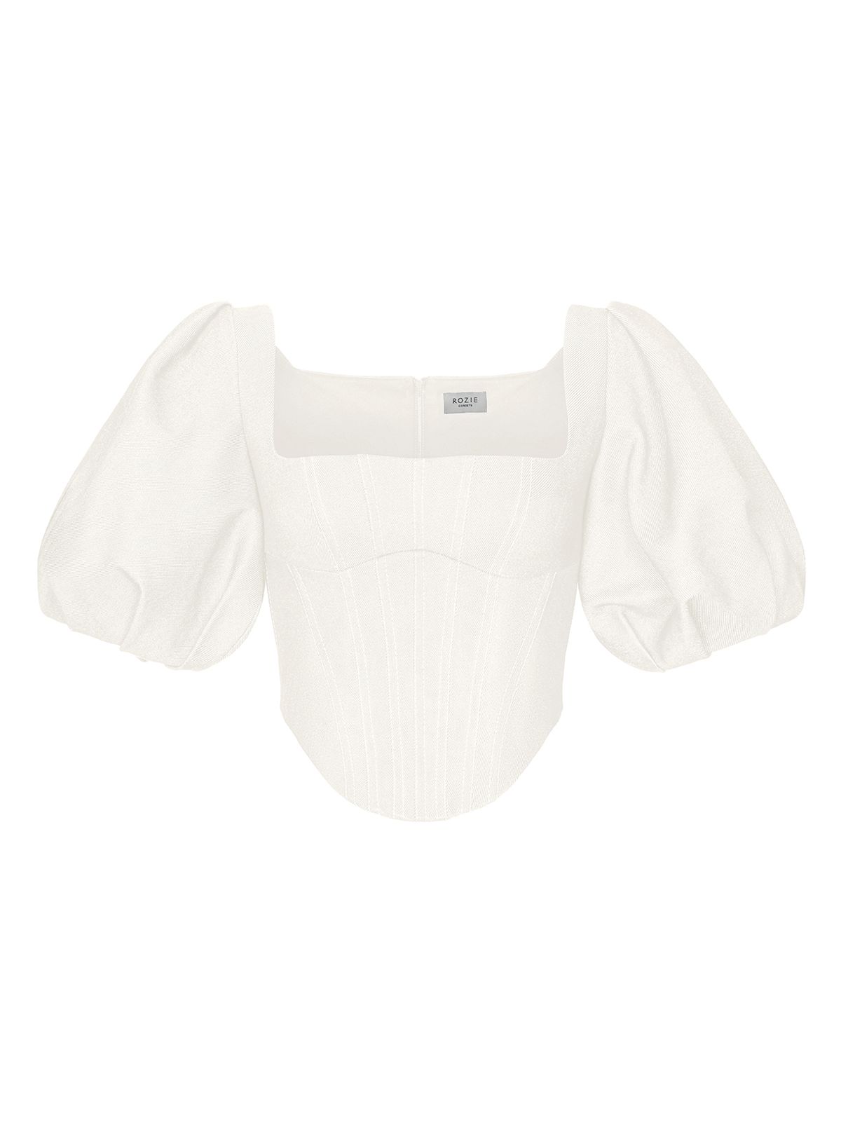 Топ корсетного типа из денима с пышными рукавами