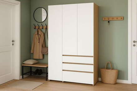 Шкаф для одежды распашной с полками и ящиками Дуб Золотой/Белый 120х46х210 см