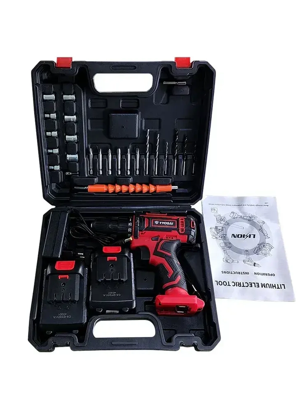 Дрель-шуруповерт аккумуляторная VVOSAI WS-3020-A2-SXP, 20В 40Нм, 2xLi-ion, ЗУ, аксессуары 24 штук, кейс для хранения