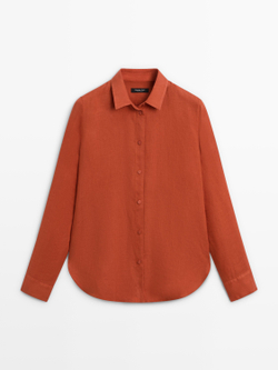 Massimo Dutti Свободная рубашка из 100% льна, оранжевый