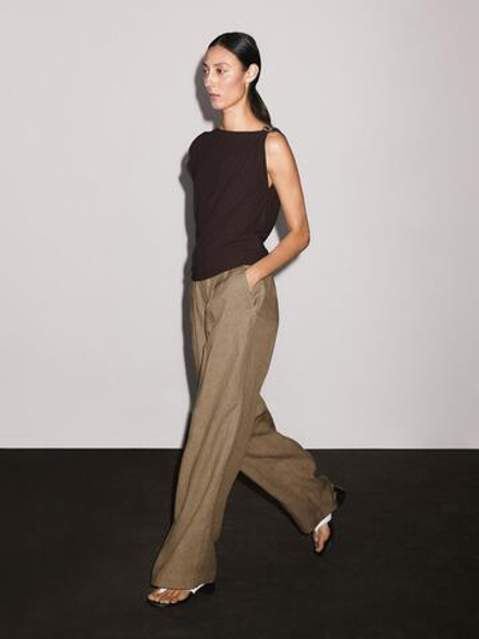 Massimo Dutti Струящиеся брюки из 100% льна, бежевый