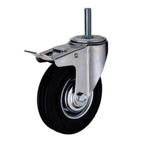 Колесо с тормозом с болтом М12 d100мм, черная резина, г/п 70кг