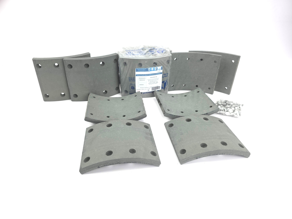 Рем. комплект тормозных накладок а/м МАЗ-5336, суперМАЗ, КрАЗ 6510 (Сверлён./расточенные/с заклёпками/ширина 160мм./ к-т 8 шт.) БзАТИ