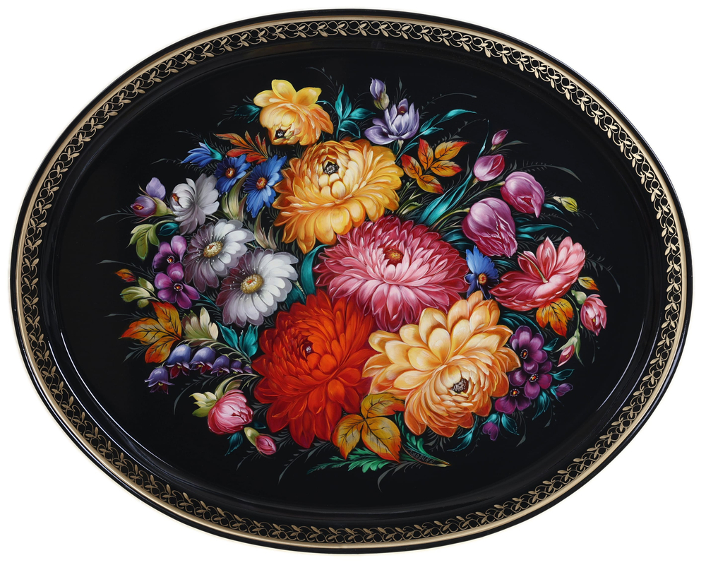 Жостовский поднос декоративный, размер 51х41 см (A26), металлический