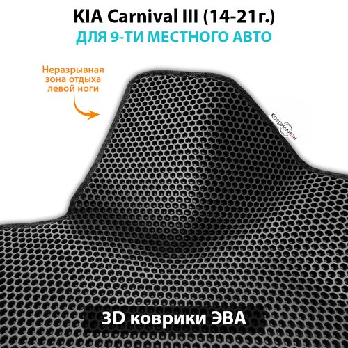 Автомобильные коврики ЭВА для KIA Carnival III (14-21г.) на 9-ти местное авто