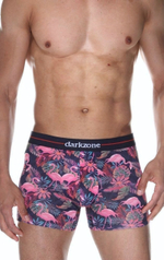 Мужские трусы-боксеры с принтом в виде розовых фламинго (Размер: S) (Цвет: темно-синий)