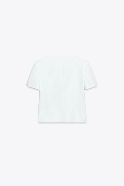 ZARA БЛЕЙЗЕР С КВАДРАТНЫМ ВЫРЕЗОМ И КОРОТКИМИ РУКАВАМИ, ЭКРЮ