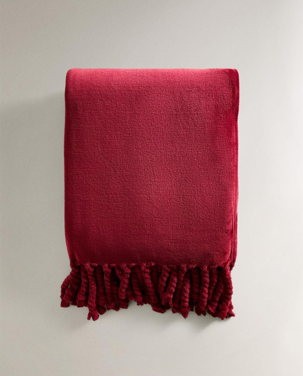 Zara Home - Флисовый плед с бахромой, красный, 140x190 см