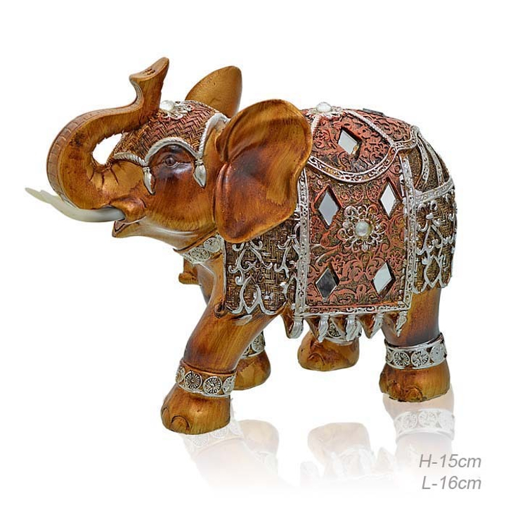 Статуэтка Слон с зеркалами узор коричневый цвет золотистый 20 см