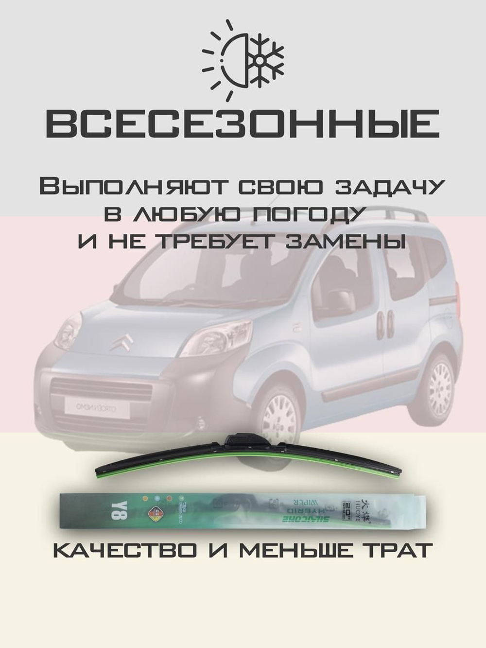 Щетки стеклоочистителя HUOYE Y8 650/450 мм на Citroen Nemo | Bayonet arm