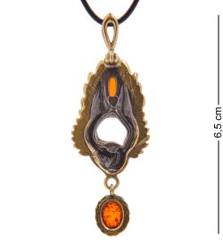 AM-3388 Подвеска «Лебедь с подвеской» (латунь, янтарь)