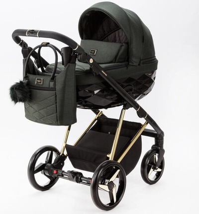 Детская коляска Adamex Quantum Special Edition 3 в 1 Q-TK752 (Т.ЗЕЛЕНЫЙ+ЗОЛОТО РАМА)