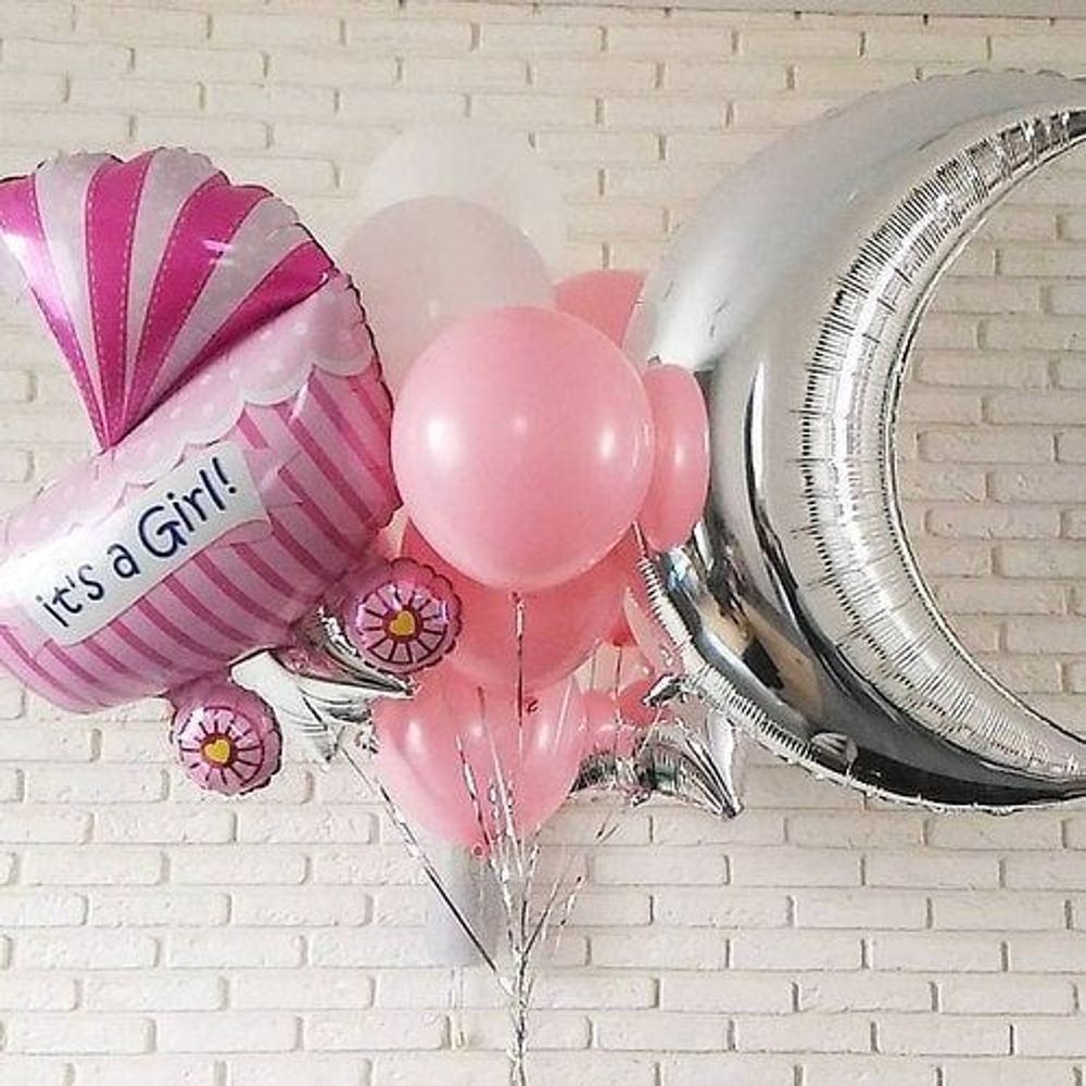 Шар (35"/89 см) Фигура, Полумесяц, Серебро 1 шт.