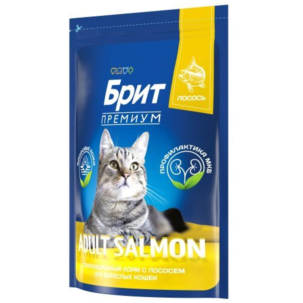 Сухой корм для взрослых кошек BRIT PREMIUM с лососем "Cat Adult Salmon", 2кг
