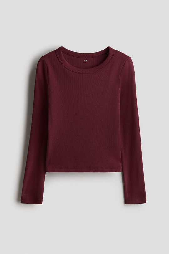 H&M Лонгслив из хлопка в рубчик, малиновый