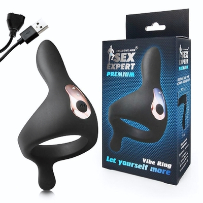 Эрекционное кольцо с вибрацией Sex Expert 10 режимов черное 4,8 см