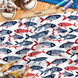 Ткань Барби минималистичные рыбы