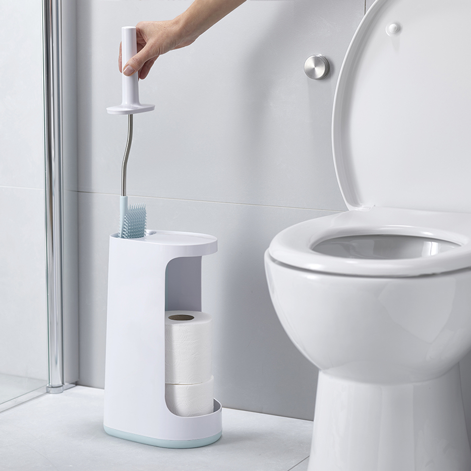 Ёршик для унитаза с большим отсеком для хранения Flex Plus бело-голубой, Joseph Joseph