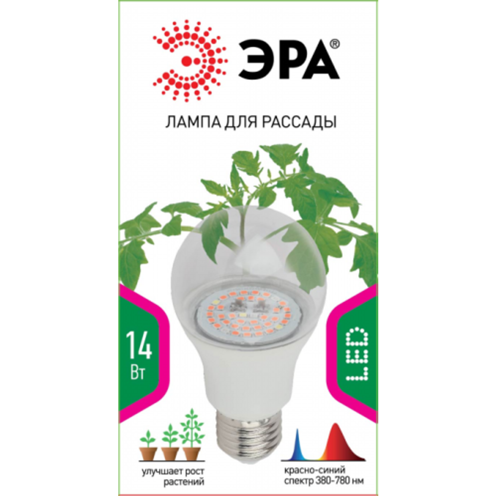 Фитолампа для растений светодиодная ЭРА FITO-14W-RB-E27 красно-синего спектра 14 Вт Е27 | Фитолампы Е27