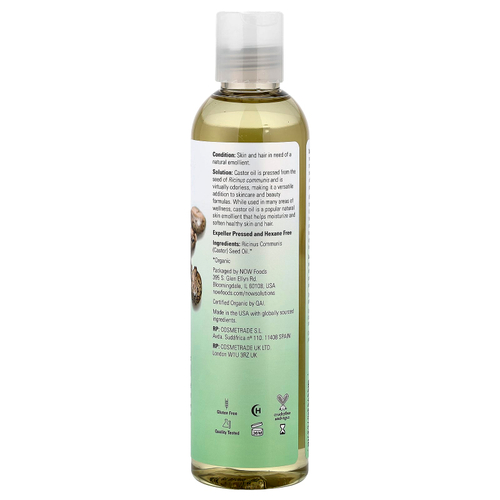 NOW Foods, Solutions, органическое касторовое масло, 237 мл (8 жидк. унций)