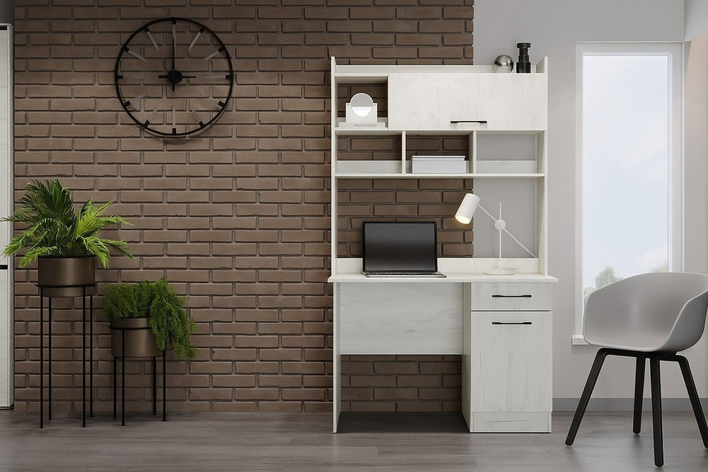 Стол компьютерный с ящиками и полками Дуб Сонома/Белый глянец 111,8х57х188,2 см