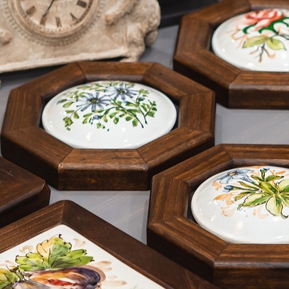 Цветок 8-уг.на плитке 18х18 см [Арт. S002205], 1 штука с ручной росписью