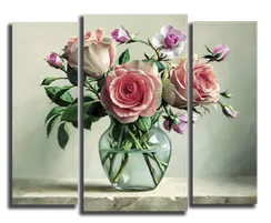 Модульная картина "Розы в стеклянной вазе"