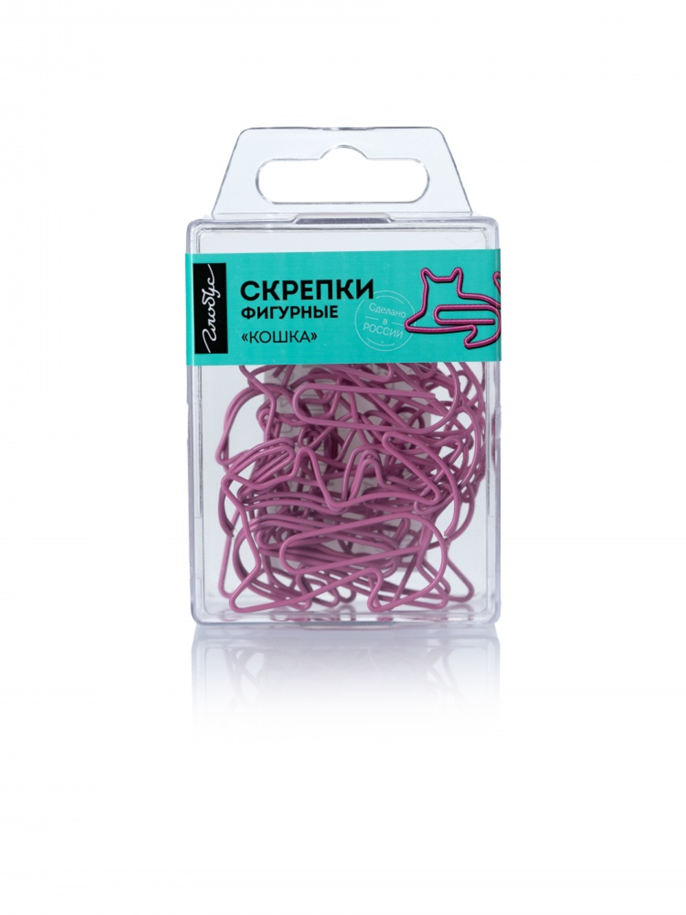 Скрепки фигурные кошка L45 мм 12 шт., пластик. коробка, розовые Глобус