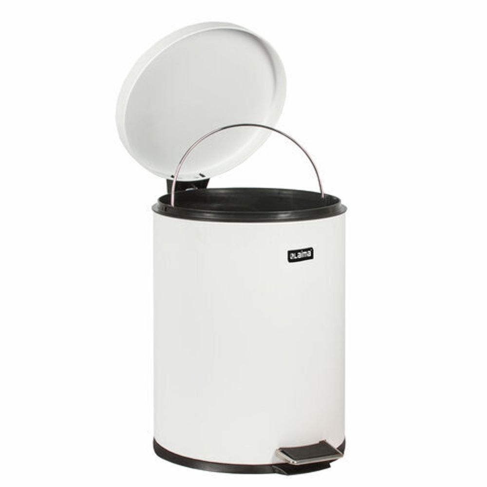Ведро мусорное с педалью 5 литров "Classic", БЕЛОЕ ГЛЯНЦЕВОЕ, металлическое, со съемным внутренним ведром, LAIMA, 604947
