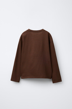 ZARA ФУТБОЛКА В ПОЛОСКУ С СОБАКОЙ, КОРИЧНЕВЫЙ