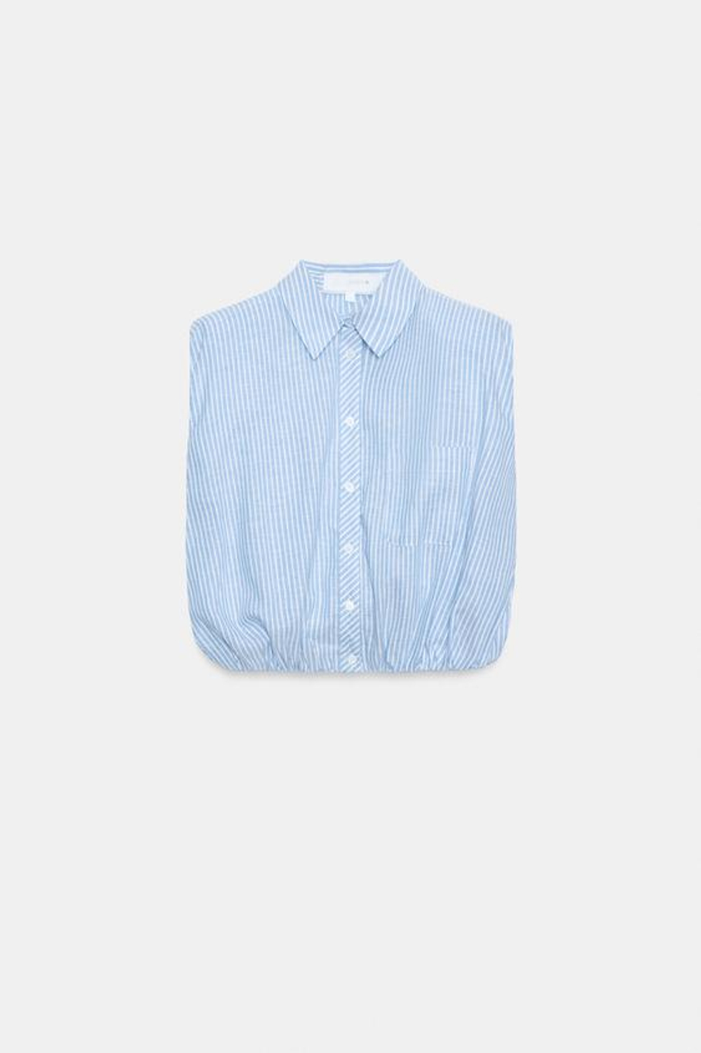 ZARA УКОРОЧЕННАЯ РУБАШКА В ПОЛОСКУ С ПОГОНАМИ, СИНИЙ/БЕЛЫЙ