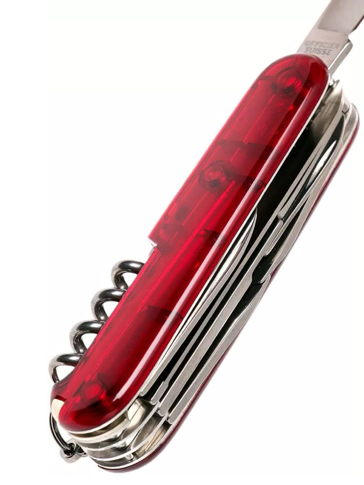 Нож перочинный VICTORINOX Huntsman, 91 мм, 15 функций, полупрозрачный красный