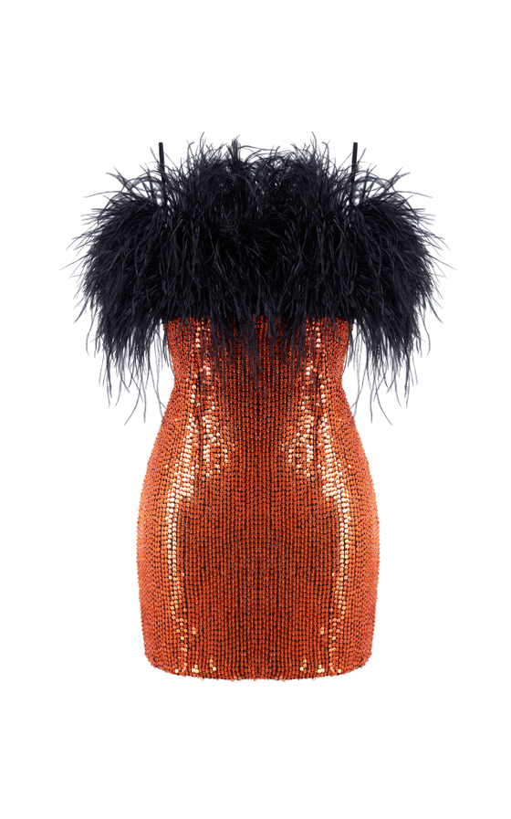 Платье мини из пайеток с бахромой