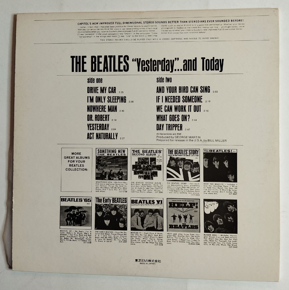 Винтажная виниловая пластинка LP The Beatles Yesterday And Today (Japan 1976)