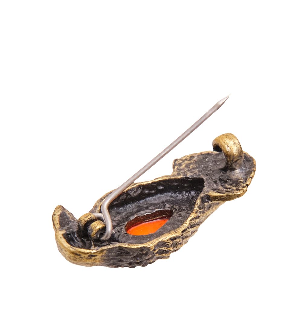 AM-3423 Брошь «Ворон» (латунь, янтарь)