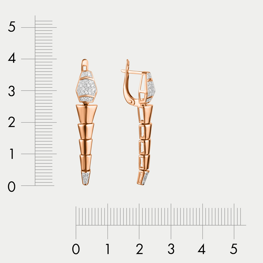 Длинные серьги для женщин с фианитами из розового золота 585 пробы (арт. 02-10101-2339)