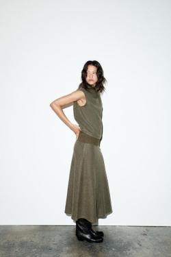 ZARA ЮБКА SOFT КЛЕШЕНОГО КРОЯ, ЗЕЛЕНЫЙ МЕЛАНЖ