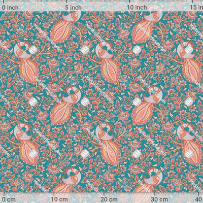 Павлины с орнаментами на ветках на бирюзовом  by Irina Skaska 517 DPI