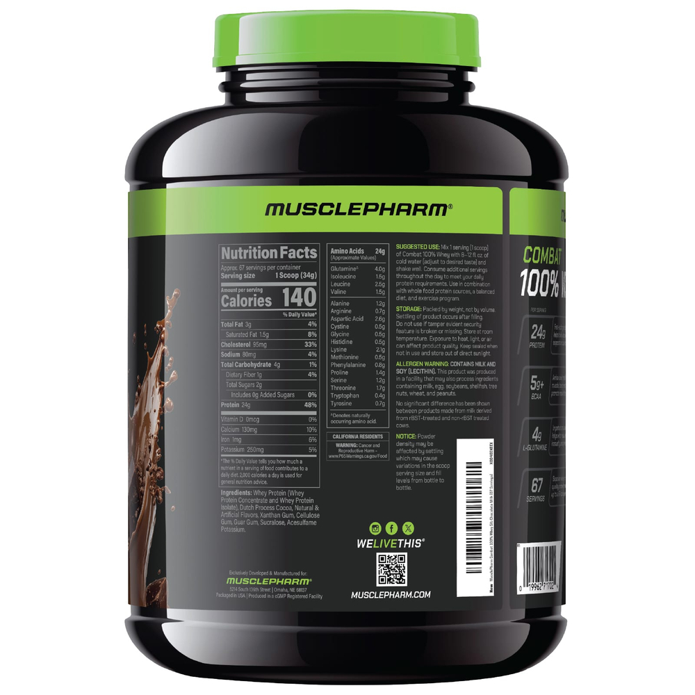 MusclePharm, Combat® 100%, порошок из сывороточного протеина, со вкусом шоколадного молока, 2,27 кг (5 фунтов)