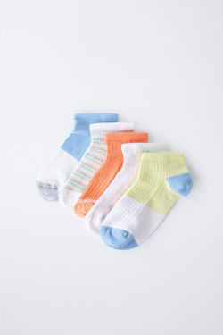 ZARA НАБОР ИЗ 5 ПАР КОРОТКИХ НОСКОВ В ПОЛОСКУ, СИНИЙ