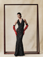 Платье макси с вставками из шифона с пайетками