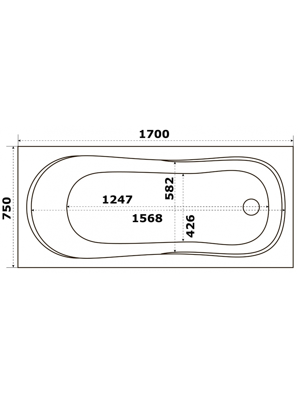 Акриловая ванна Bas (Бас) Нормана 170х75, с каркасом