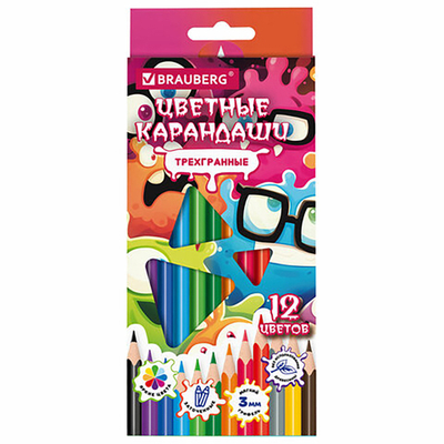 Карандаши цветные "Монстрики", 12 цветов, трехгранные