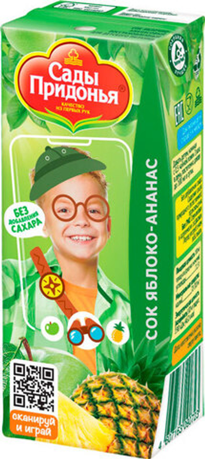 Сок с мякотью Сады Придонья Яблоко-Ананас без сахара 0,2 л