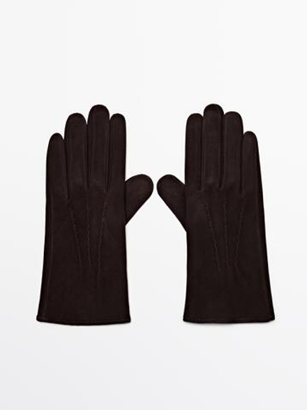 Massimo Dutti Замшевые перчатки, коричневый