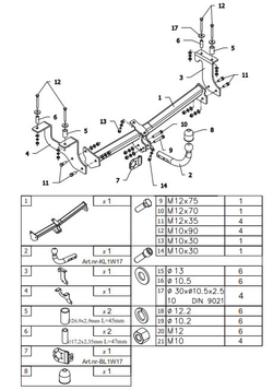 Фаркоп Auto-Hak W 17 для Opel Agila A хетчбек, Suzuki Wagon R хетчбек 2002-2008(паспорт и сертификат в комплекте)(без электрики)