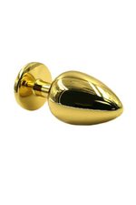 Золотистая алюминиевая анальная пробка с прозрачным кристаллом - 6 см. (Цвет: прозрачный)