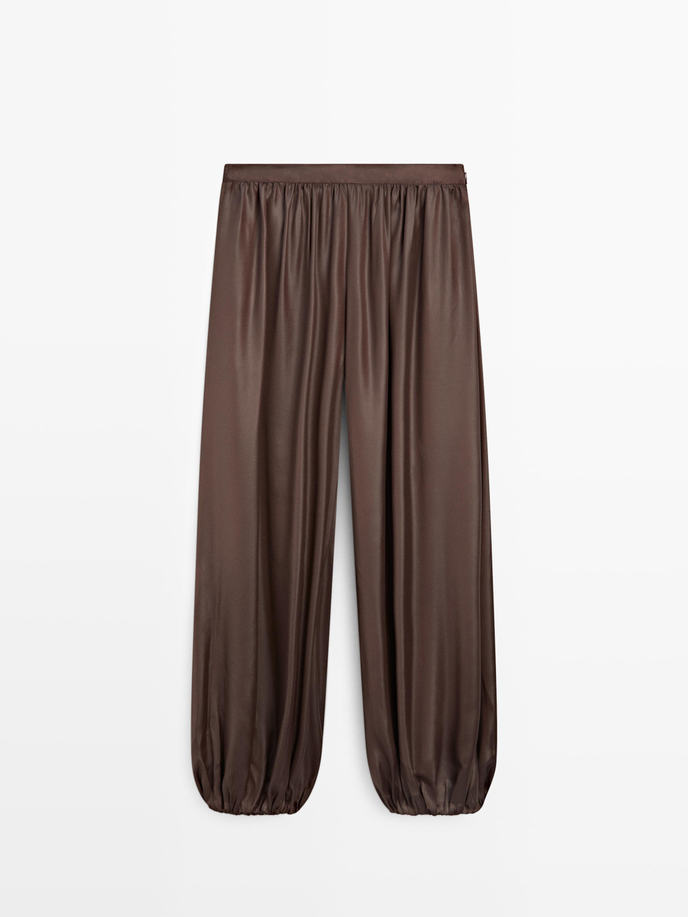 Massimo Dutti Свободные атласные брюки-баллон, коричневый